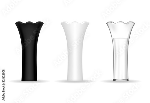 Set of ceramic vase in different color (black, white and transparent). Vector illustration.