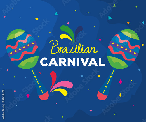 poster of brazilian carnival with maracas and decoration vector illustration design