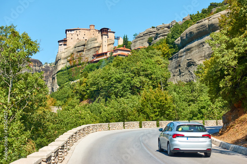 Car on the road in Meteora