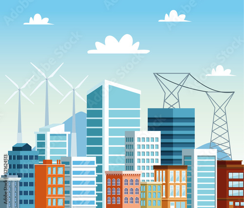 buildings city scape scene icons