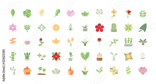 flower foliage decoratiopn natural floral botanical icons set