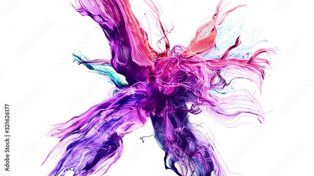 Colorful abstract particles growth, curvy shapes, on white background with alpha mask