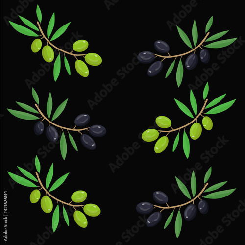 Seamless  pattern. Vector olive branch.  Olive oil.  black and green olive branch. olive ornament. Paper design