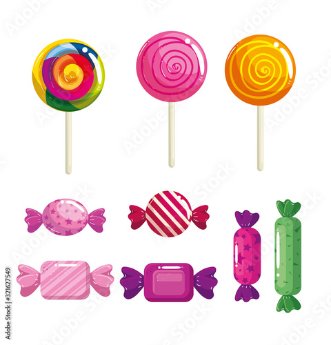 set of delicious sweet candies vector illustration design