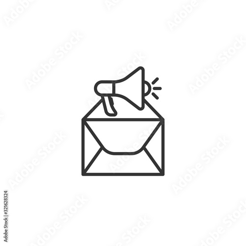 Envelope notification icon in flat style. Email with speaker vector illustration on white isolated background. Receive mail message business concept.