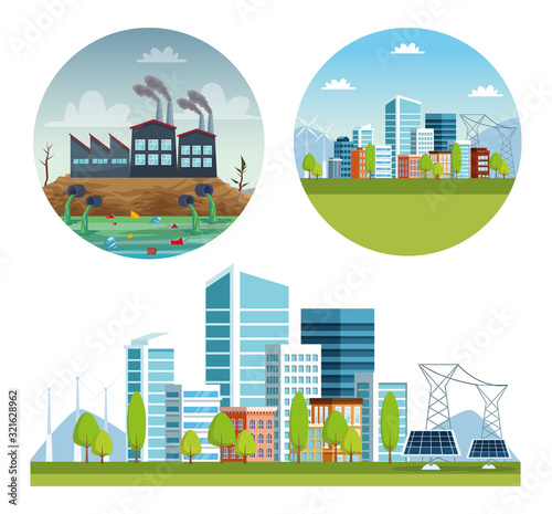 ecology city and industry pollution scenes