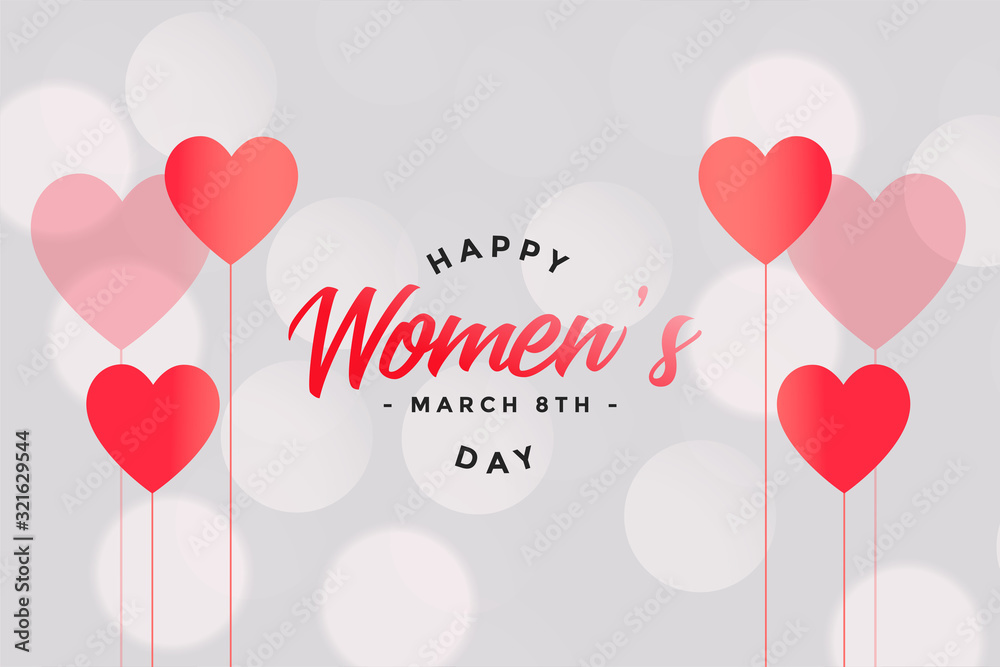 happy womens day hearts and bokeh background