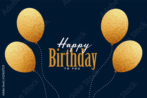 golden flying happy birthday balloons background