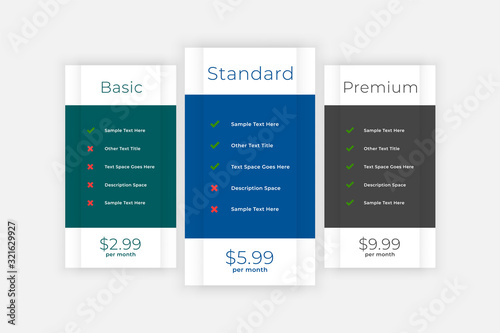 Wallpaper Mural pricing table comparison box for website and app Torontodigital.ca