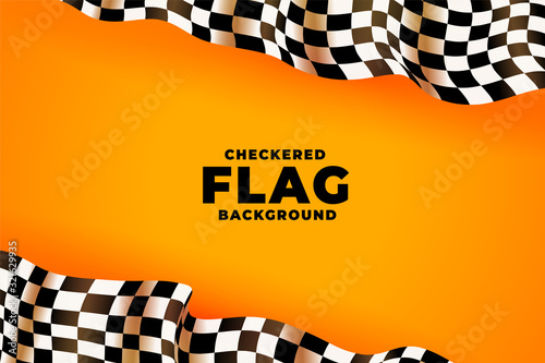 3d checkered racing flag yellow background