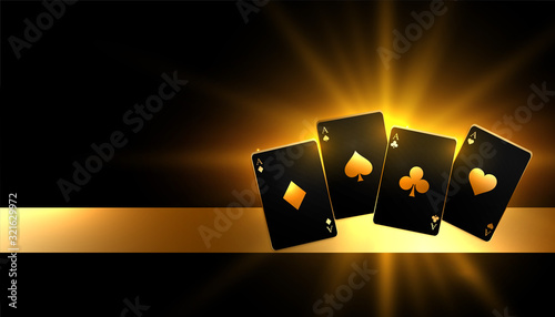glowing golden paying cards casino background design