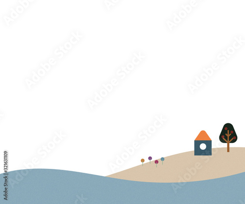 島や海のイラスト/家/かわいい/シンプル/背景