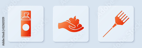 Set Shaving gel foam on hand, Shaving gel foam and Hairbrush. White square button. Vector