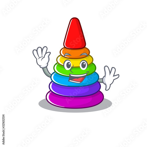 Waving friendly toy pyramid mascot design style