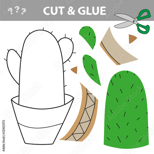 Cut and paste. Cut and glue - Education for kids - green cactus