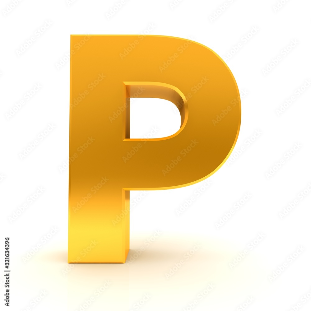 P letter 3d gold sign capital character text font P letter 3d gold sign capital character text font