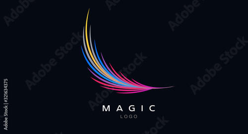 Abstract Feather Logo Icon Vector Illustration, coloured lines forming shape