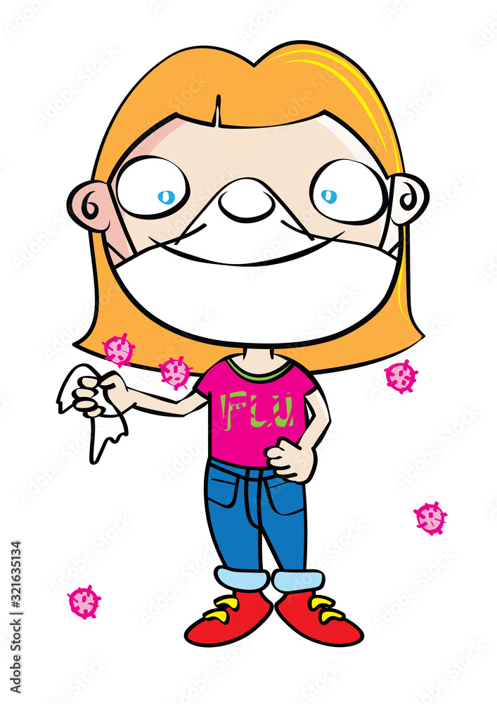 funny cute white girl with flu mask disease prevention cartoon funny cute white girl with flu mask disease prevention cartoon