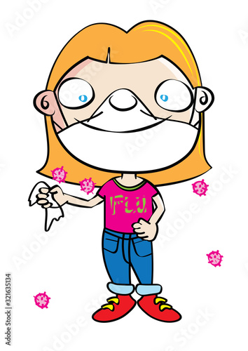 funny cute white girl with flu mask disease prevention cartoon