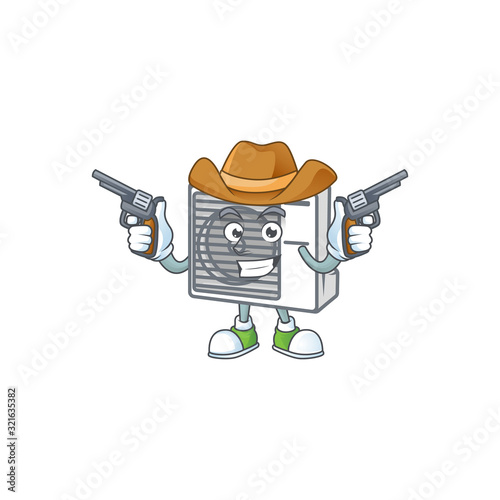 The brave of split air conditioner Cowboy cartoon character holding guns