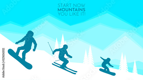 Snowboard ski on white background. Mountain ski sport equipment. Winter fun people. Winter outdoors leisure. Outdoor snow fun. Flat design