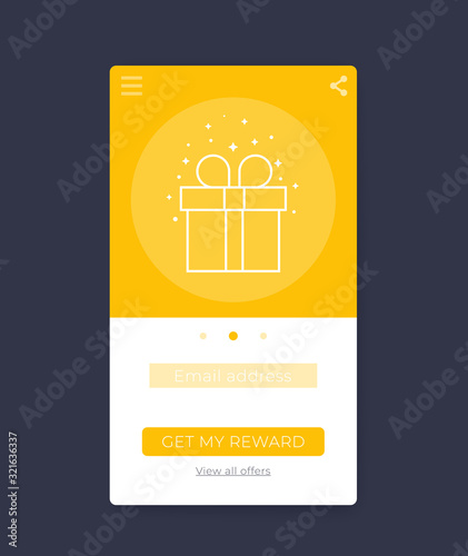 Reward app, mobile ui design, vector