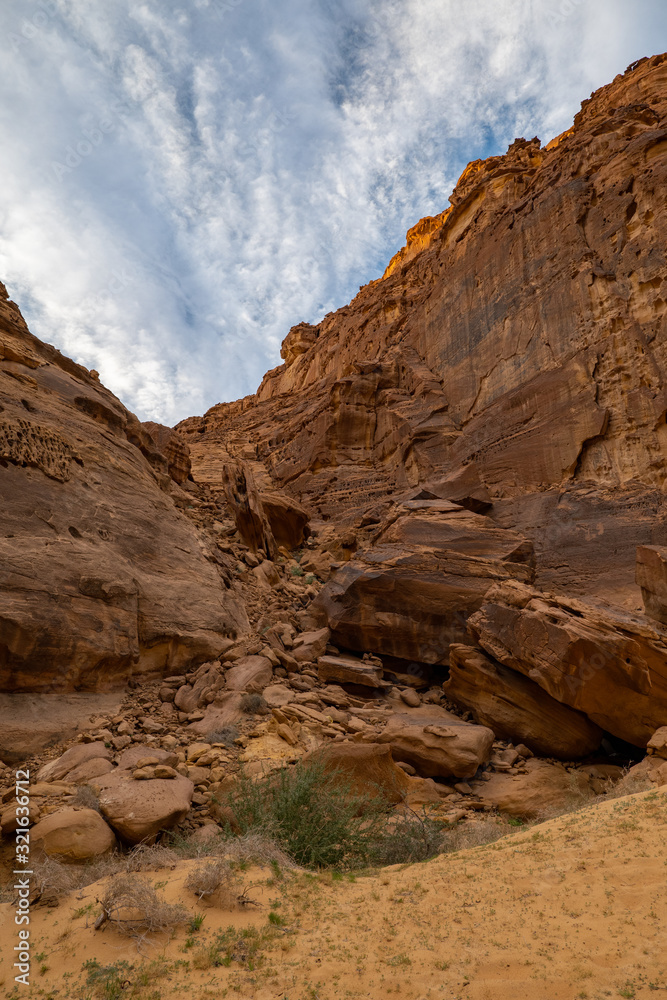 Geological rock strata (outcrops) at the ancient oasis ﻿﻿of Al Ula, Saudi Arabia