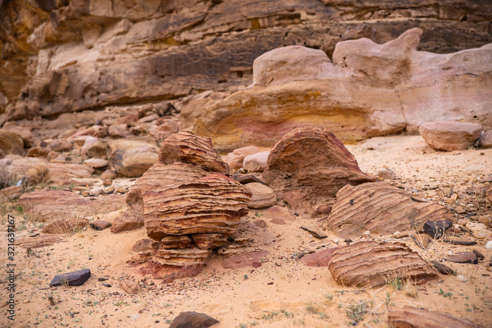 Geological rock strata (outcrops) at the ancient oasis of Al Ula ...