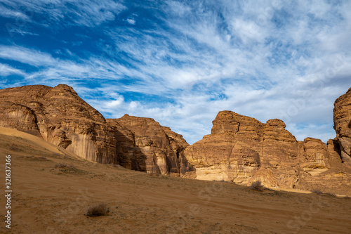 Geological rock strata  outcrops  at the ancient oasis       of Al Ula  Saudi Arabia