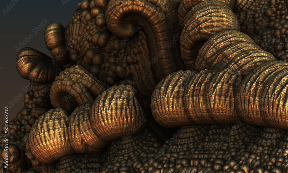 Fototapeta premium Abstract background 3D, fantastic golden structures and shapes