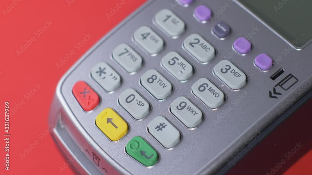 gray terminal in the store girl pays by credit card gray terminal in the store girl pays by credit card