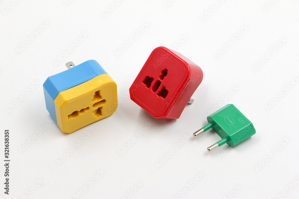 Colorful multi plugs (Multi-plugs) on white background Colorful multi plugs (Multi-plugs) on white background