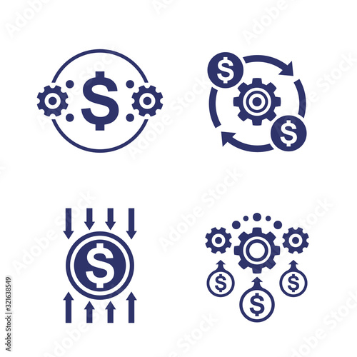 efficiency, cost reduction and optimization, financial icons