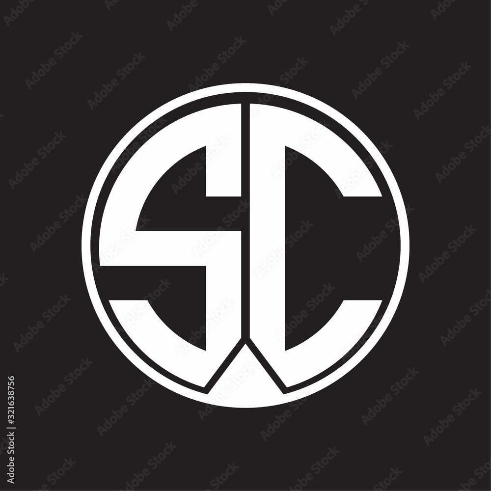 SC Logo monogram circle with piece ribbon style on black background SC Logo monogram circle with piece ribbon style on black background