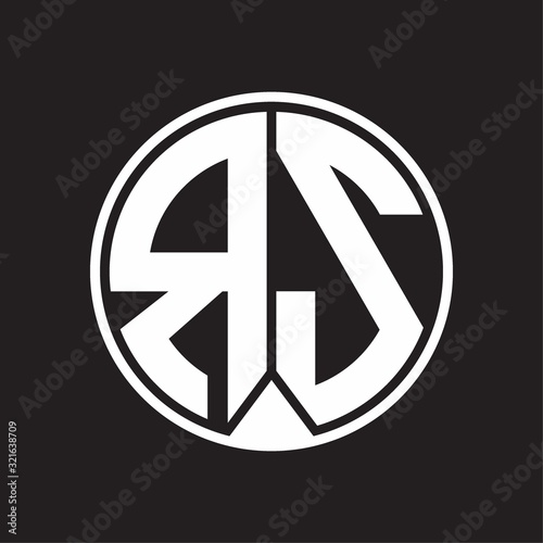 RS Logo monogram circle with piece ribbon style on black background