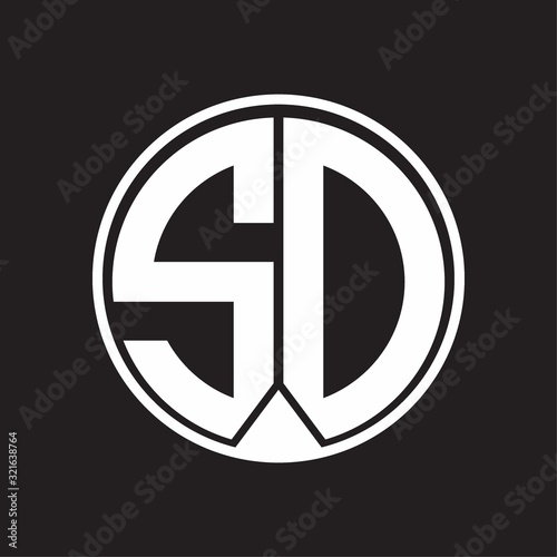 SD Logo monogram circle with piece ribbon style on black background