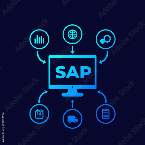 SAP, business software vector icons on dark