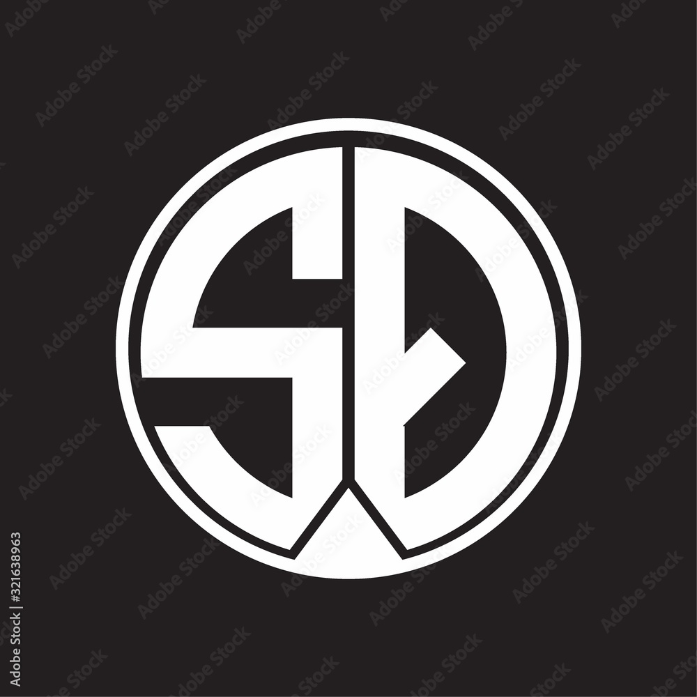SQ Logo monogram circle with piece ribbon style on black background SQ Logo monogram circle with piece ribbon style on black background
