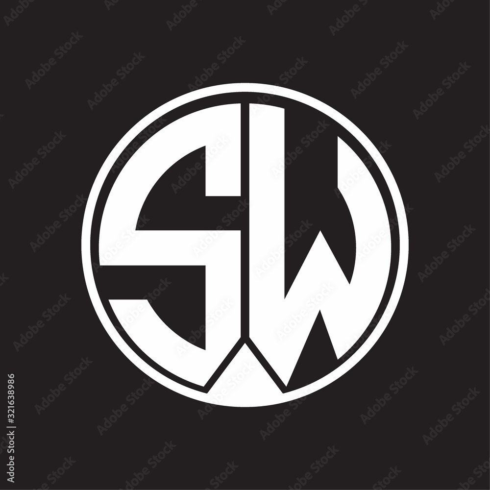 SW Logo monogram circle with piece ribbon style on black background SW Logo monogram circle with piece ribbon style on black background