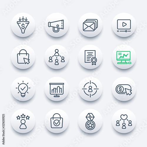 digital marketing line icons, vector set