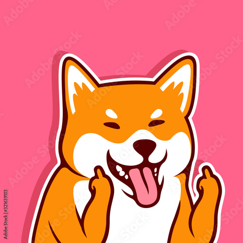 Cute Shiba Dog Showing Fuck You  Hand Gesture Vector Illustration. Gesture Finger Hand Middle Sign - Vector