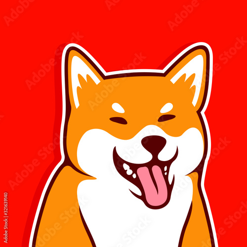 Cute Happy Shiba Dog Big Smile Tongue Out Vector Illustration - Vector