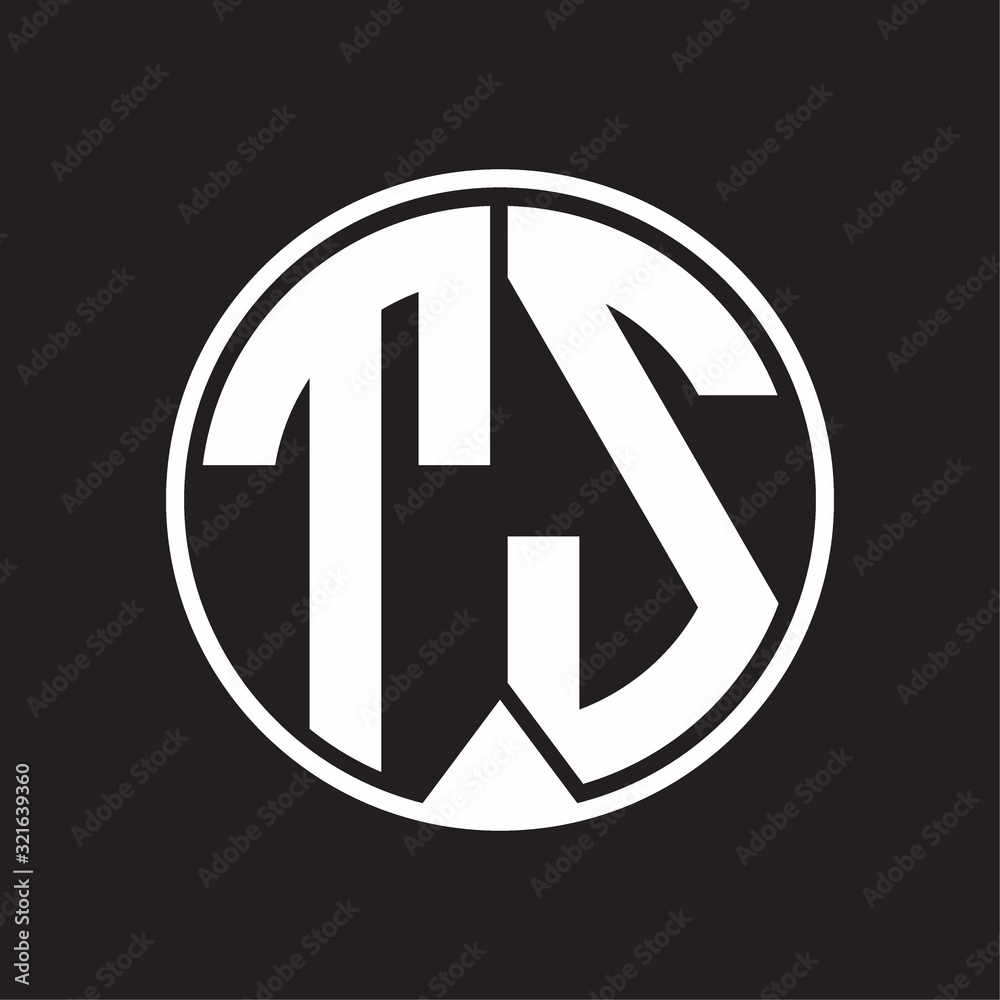 TS Logo monogram circle with piece ribbon style on black background TS Logo monogram circle with piece ribbon style on black background