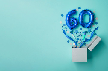 Number 60 birthday balloon celebration gift box lay flat explosion