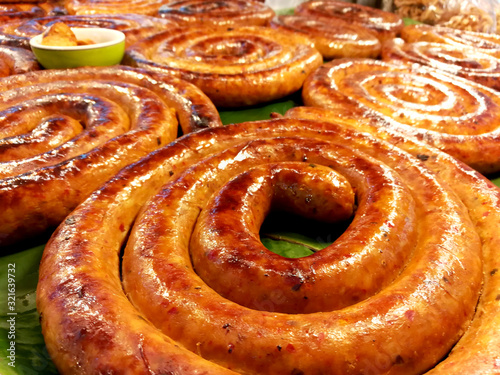 Close up of Northern Thai spicy sausage.