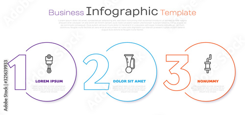 Set line Engine piston, Signal horn on vehicle and Car muffler. Business infographic template. Vector