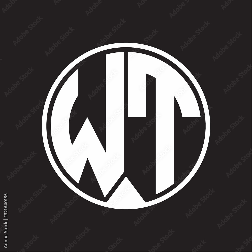 WT Logo monogram circle with piece ribbon style on black background WT Logo monogram circle with piece ribbon style on black background