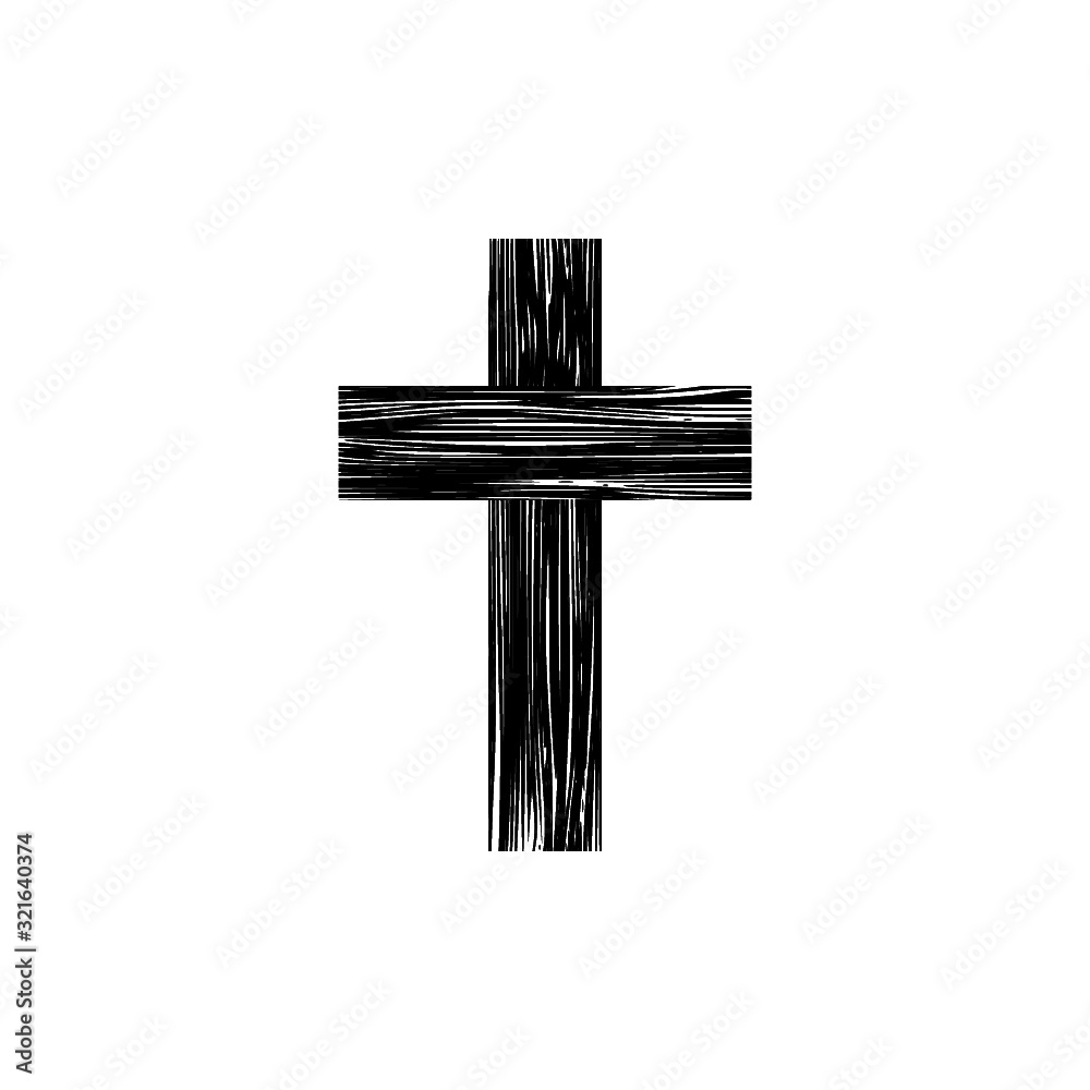Christian religion symbol object isolated for web. Wooden cross icon on white.