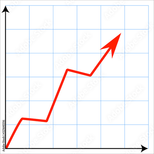graph with red arrow, flat vector, growth graph with red arrow, flat vector