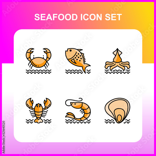 Seafood icon set vector, suitable for icon, badges, emblems, logo and seafood restaurant menu design elements. isolated on white background